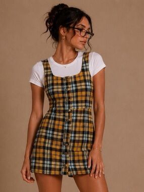 Yellow Plaid Button-Front Mini Dress from urban outfitters